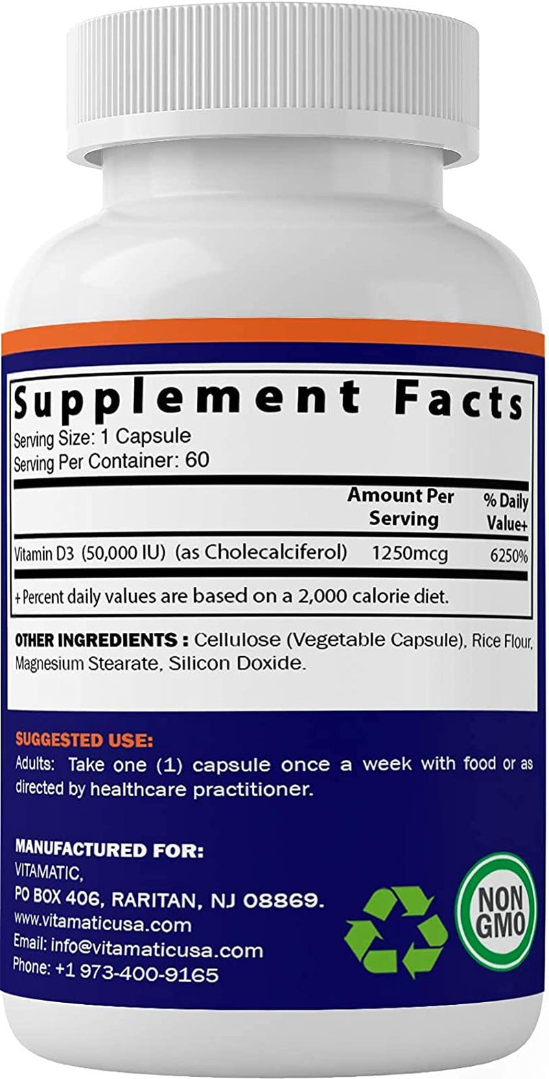 2 Pack -  Vitamin D3 50,000 IU (As Cholecalciferol), Once Weekly Dose, 1250 Mcg, 60 Veggie Capsules 1 Year Supply, Progressive Formula Helping Vitamin D Deficiencies (Total 120 Veg Capsules)